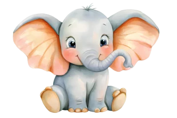  cartoon scene with cute elephant on transparent background, illustration for children. © savior