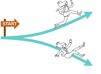 成功と失敗をするビジネスウーマンのイラスト