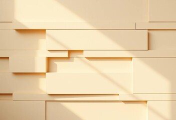 Subtle shadow play on stacked beige and cream geometric blocks, creating a minimalist abstract pattern,  texture,  elegant