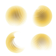 Contemporary set of halftone rounded 3d figures.