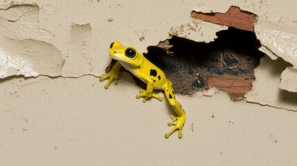 A small yellow frog with black spots on its back.