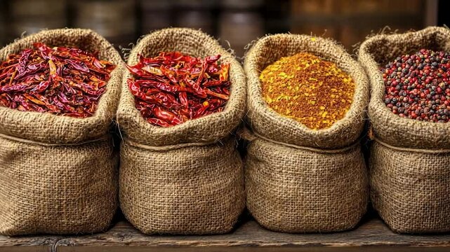 Colorful spices in burlap bags (1)