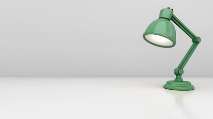 A green desk lamp with a white shade.