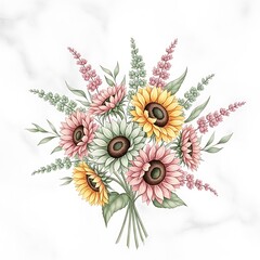 Watercolor sunflowers bouquet floral arrangement flower illustration botanical art design element