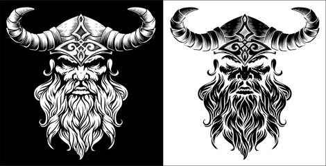 Viking Warrior Man Strong Mascot Face in Helmet