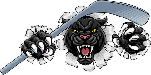 Black Panther Leopard Jaguar Cat Hockey Mascot © Christos Georghiou