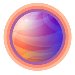Fantasy cartoon orange purple planet design isolated on transparent background in 3d design. Orange purple modern style planet, ball design. Design for logo, sticker, print, decor, textile, etc.