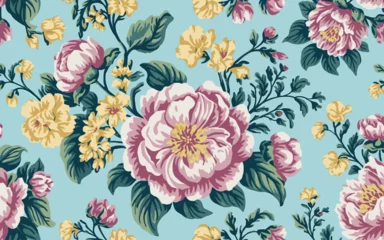 Gardinen Lush Floral Pattern on Light Blue Background © Thanhtung