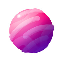 Fantasy cartoon planet design isolated on transparent background in pink and purple color. Modern style planet design. Design for logo, sticker, print, decor, textile, etc.