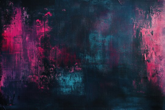 Abstract dark blue pink and teal impasto painting texture.