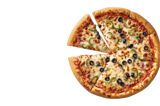 Pizza with three slices removed, showing toppings