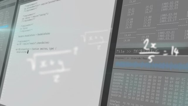 PDE materializing triggers white panel sliding revealing dark panel while overlaying encryption