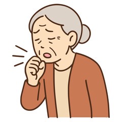 old woman cough sick disease flat color vector illustration template design