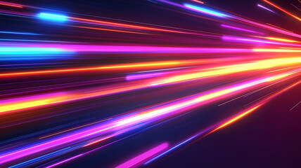 Set of neon speed lines on transparent background. High-speed data streaming traffic
