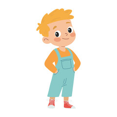 Obraz premium Cute little boy standing with a smile. Child illustration on white background