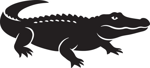 Silhouette of an alligator, a reptile with a powerful tail and sharp teeth