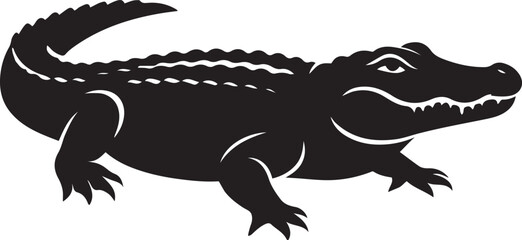 A fierce black silhouette of an alligator, showcasing its powerful posture and sharp teeth.