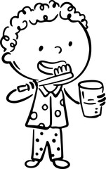 Outline illustration of a child brushing his teeth