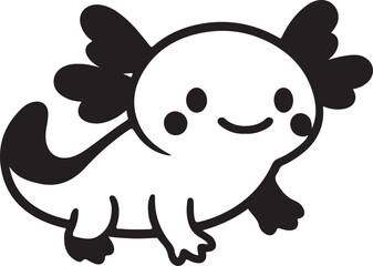 Adorable Cartoon Axolotl Illustration A whimsical black and white drawing of a smiling axolotl.