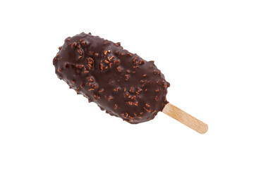 Coated ice cream covered with chocolate glaze and hazelnut crumble