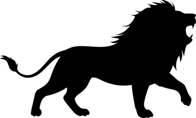 majestic lion silhouette roaring at dawn on the sa.eps