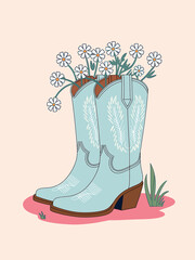 Light Blue Cowboy Boots Surrounded by White Flowers