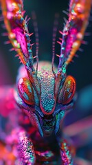 Close-up of Vibrant Praying Mantis with Intense Gaze
