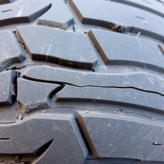 Weathered Tire Tread – Faded Rubber Surface with Dust and Cracks, Ultra Close-Up