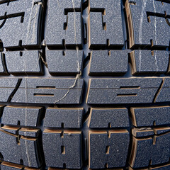 Weathered Tire Tread – Faded Rubber Surface with Dust and Cracks, Ultra Close-Up