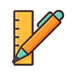 Colorful Pen and Ruler Icon (Transparent Background)