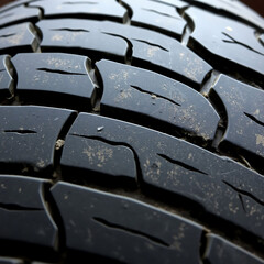 Weathered Tire Tread – Faded Rubber Surface with Dust and Cracks, Ultra Close-Up