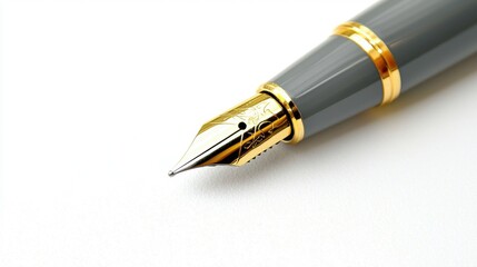 A pen with a gold band and a silver tip.
