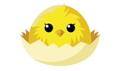 Obraz premium Cute yellow chick hatching from egg cartoon illustration