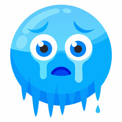 A blue emoji face with icicles representing extreme cold or feeling freezing 