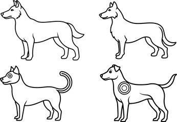 set of dogs line art