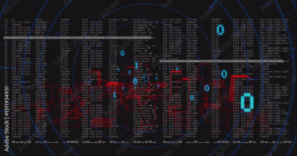 Poster when cyan binary digits forming along tunnel rim, flowing inward to visualize network flow