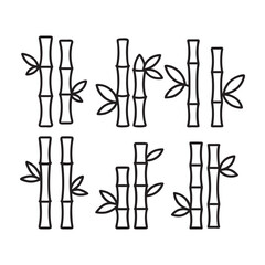 Bamboo Shoots & Leaves Icons Set - Simple Outline Drawings, Stylized bamboo shoots with minimalist line art on a clean backdrop
