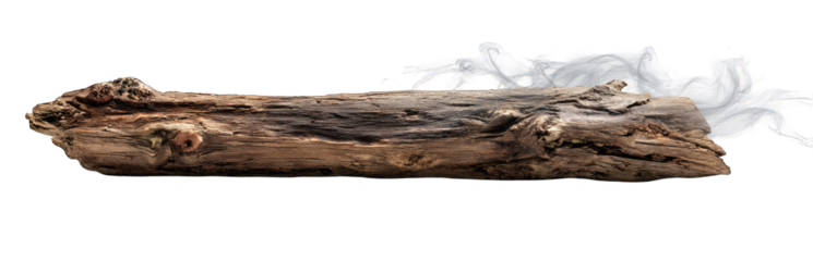 Driftwood log with light-colored, wispy substance
