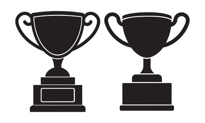 Black Trophy Cup Icons - Vector Silhouette, Rewards glyph solid icons collection. Containing content trophy, medal, achievement, success, Vector illustration

