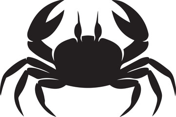 A black silhouette of a crab, viewed from above, with its claws outstretched