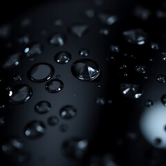 Black Glass Surface with Water Droplets – Reflective Macro Texture in Moody Lighting

