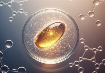 An encapsulated essence, surrounded by molecular structures, symbolizing breakthrough anti-aging discoveries, potent dietary supplements, and advancements in cellular health and lo