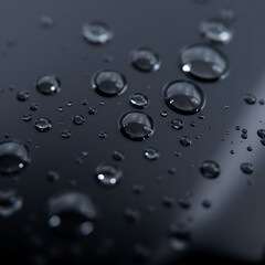 Black Glass Surface with Water Droplets – Reflective Macro Texture in Moody Lighting