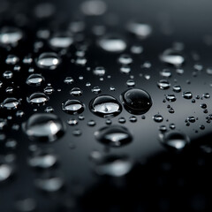 Black Glass Surface with Water Droplets – Reflective Macro Texture in Moody Lighting