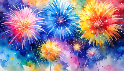 水彩画の幻想的な花火のイラスト背景