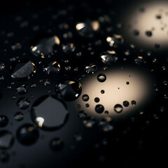 Black Glass Surface with Water Droplets – Reflective Macro Texture in Moody Lighting