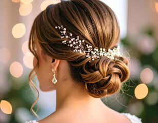Romantic Updo Hairstyle Elegant Bun with Pearl Hair Accessory