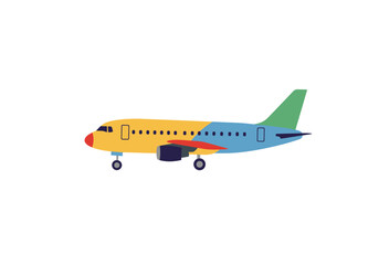 Colorful Cartoon Airplane with Yellow Blue Red and Green Sections