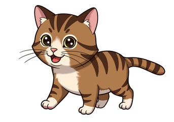 Cartoon Brown Tabby Cat Walking with a Happy Expression