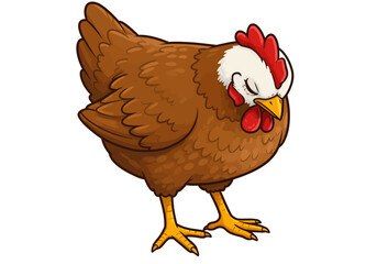 Cartoon Brown Chicken with Red Comb and Wattle